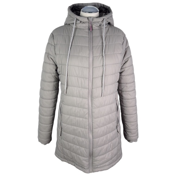 Eddie Bauer Taupe Puffer Coat sz S * Neutral Parka Packable Travel Jacket - Picture 1 of 13